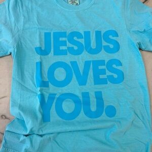 Comfort Colors Blue Tee - Jesus Loves You